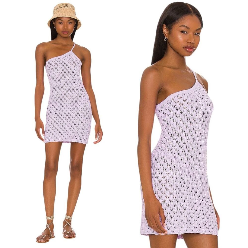 For Love & Lemons Charlotte One Shoulder Crochet Mini Dress Purple NWT Medium